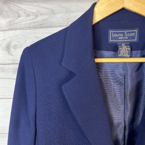 Laura Scott Vintage Navy Blue Single Breasted Suit Jacket Size 12 Petite - Picture 5 of 16